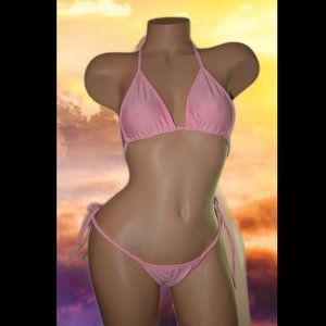 Pink Cotton Lycra Two Piece Bikini Set